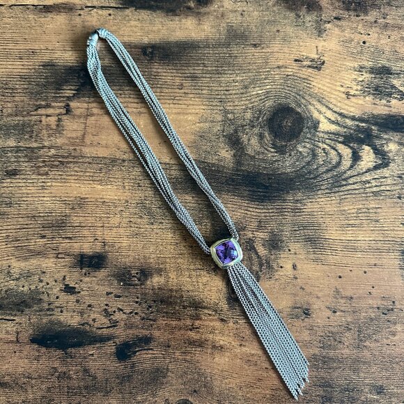 David Yurman Amethyst Tassel Lariat Necklace w/ 18K Gold - 15.5" - RARE - Picture 1 of 16